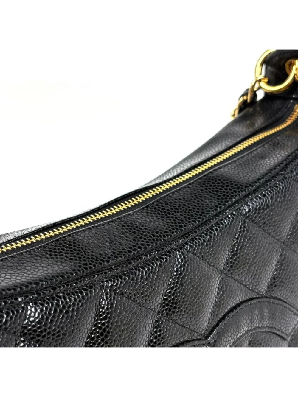 Chanel Shoulder Bag CC Logo Quilted Caviar Leather Black